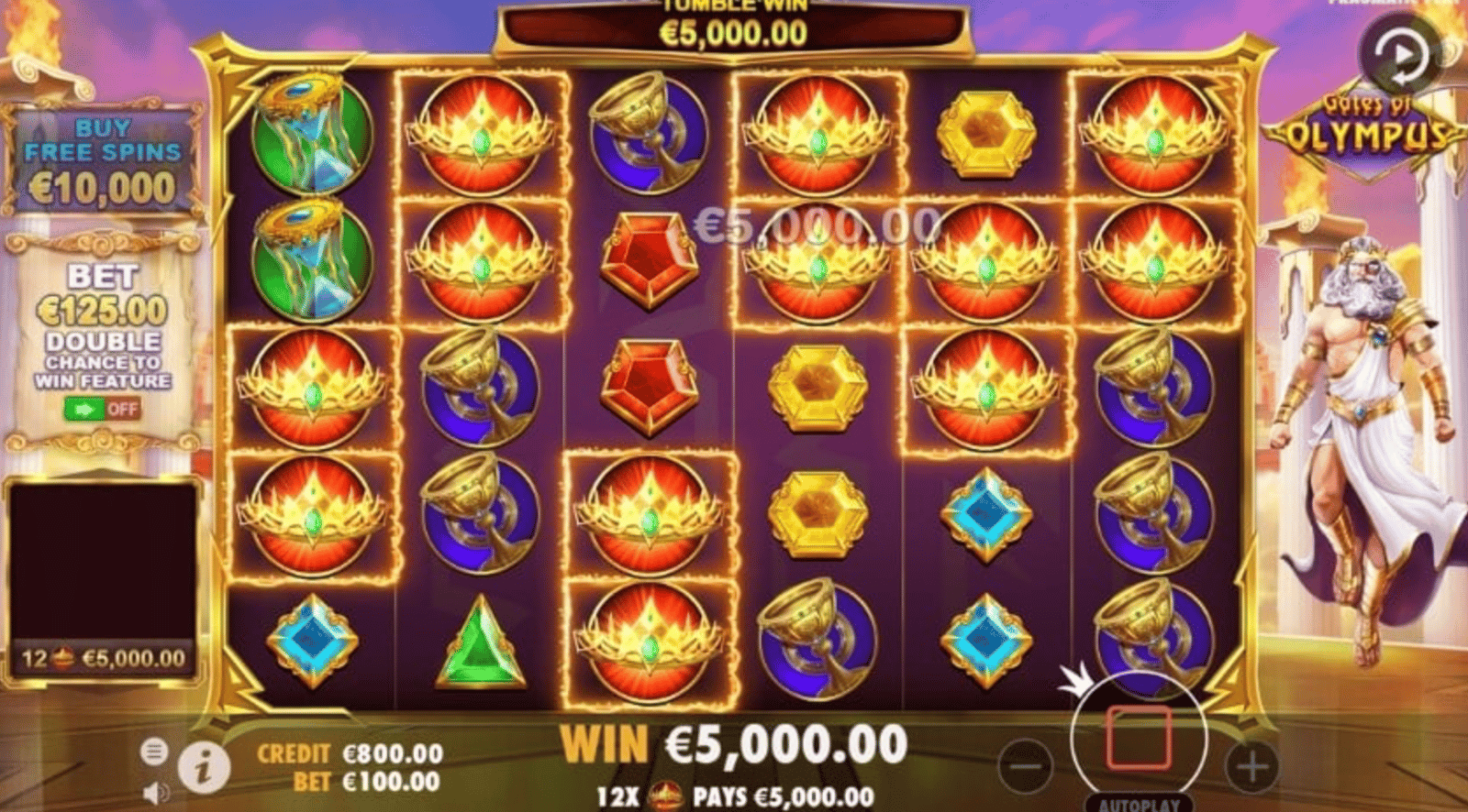 This is what free spins look like in the Gates of Olympus slot with high RTP.