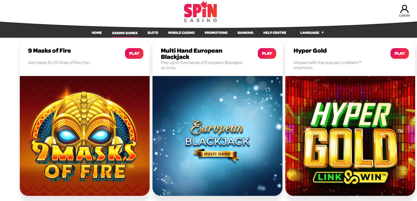 The lobby players are met by when entering Canada online casino Spin