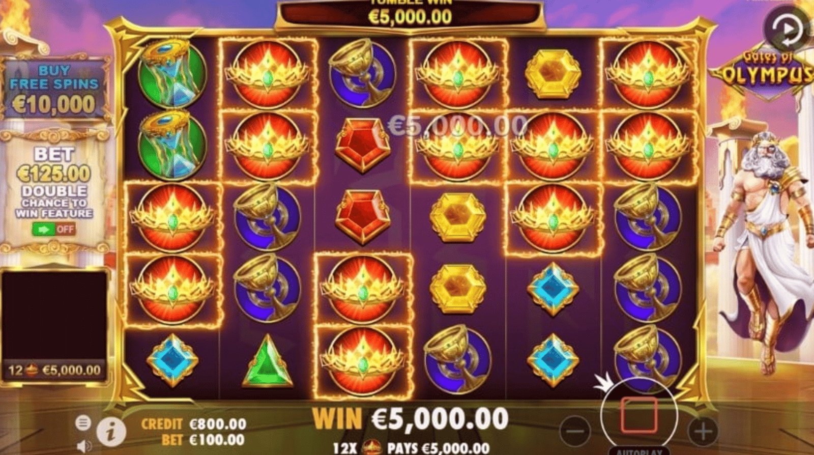 The Gates of Olympus slot is played here at the highest RTP level. Gates of Olympus at its highest RTP can mean bigger wins, and here the win is a full 5000x.
