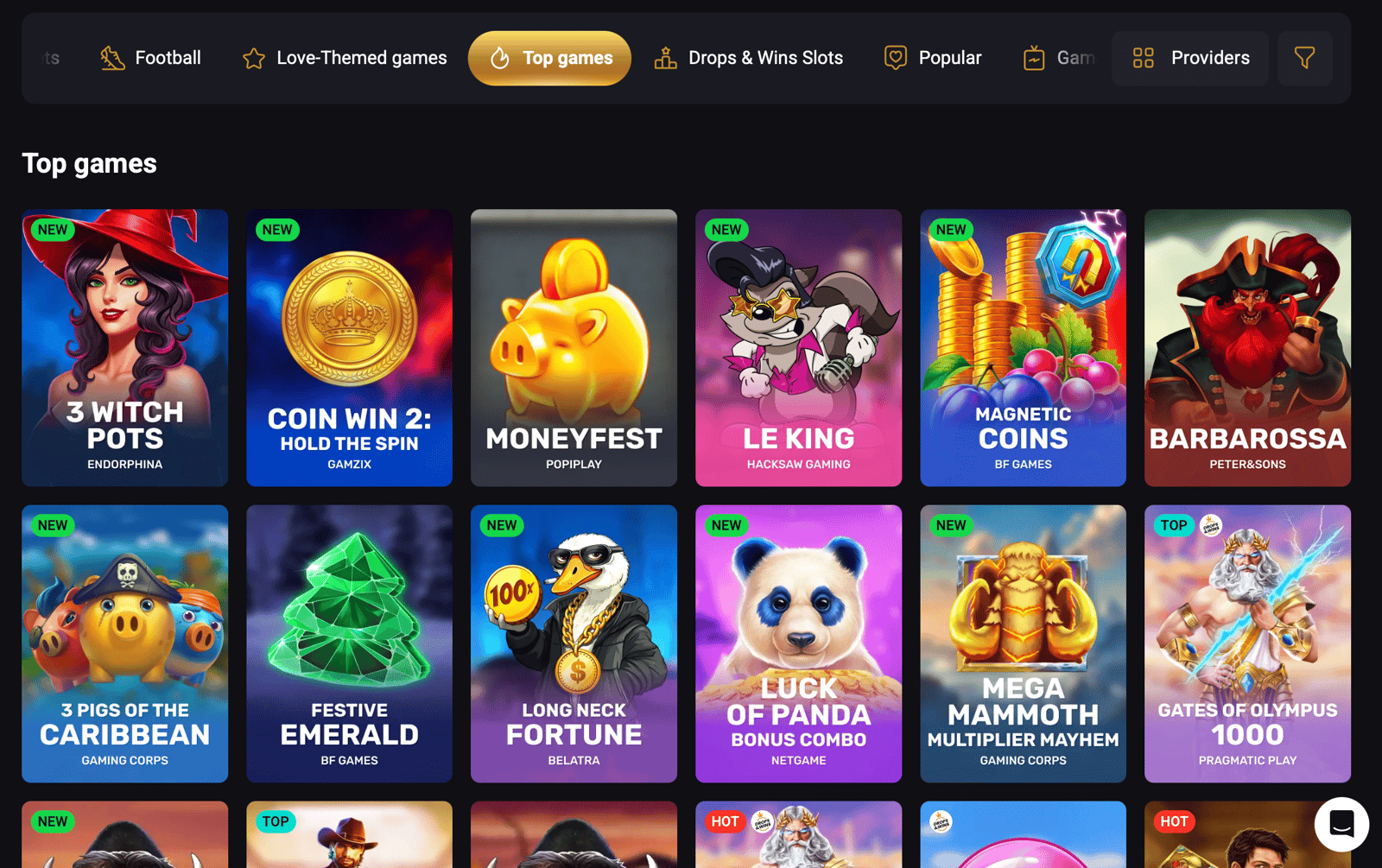 The top games section in terms of popularity at FortunePlay casino