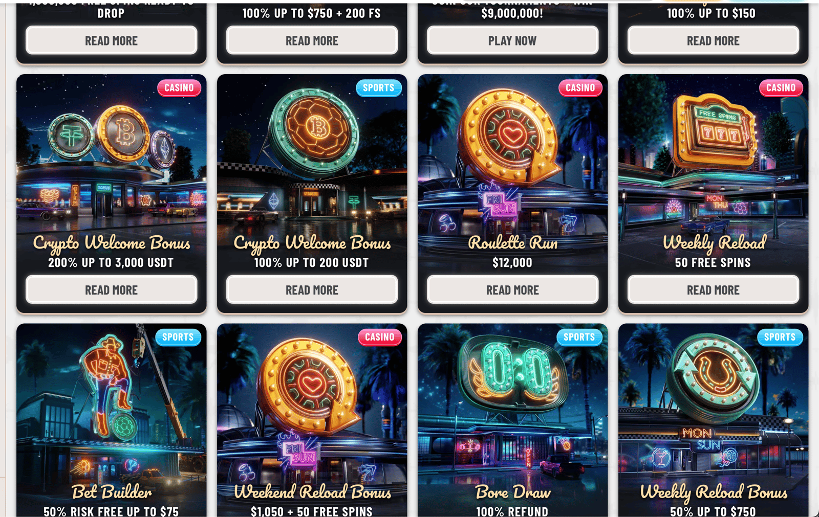 The huge promotions page at Wyns Casino