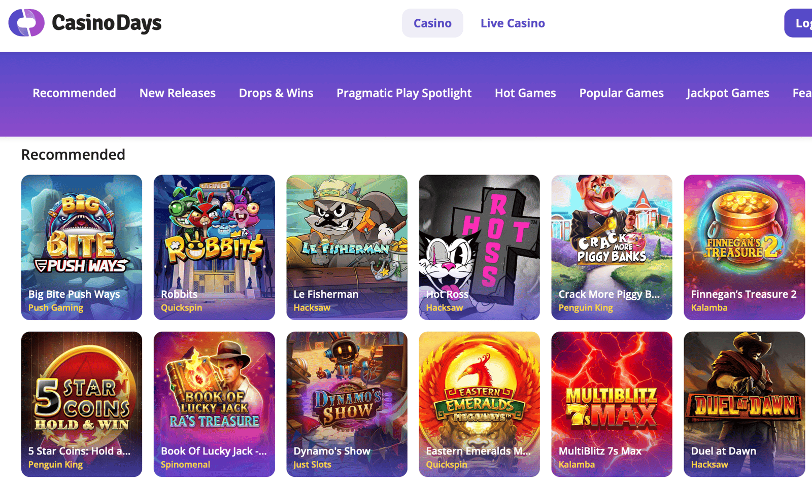 Some of the popular slots at CasinoDays