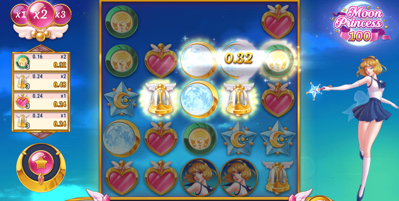 Screenshot from Moon Princess 100 showing general gameplay, captured while playing at the casino offering the highest RTP on the slot.