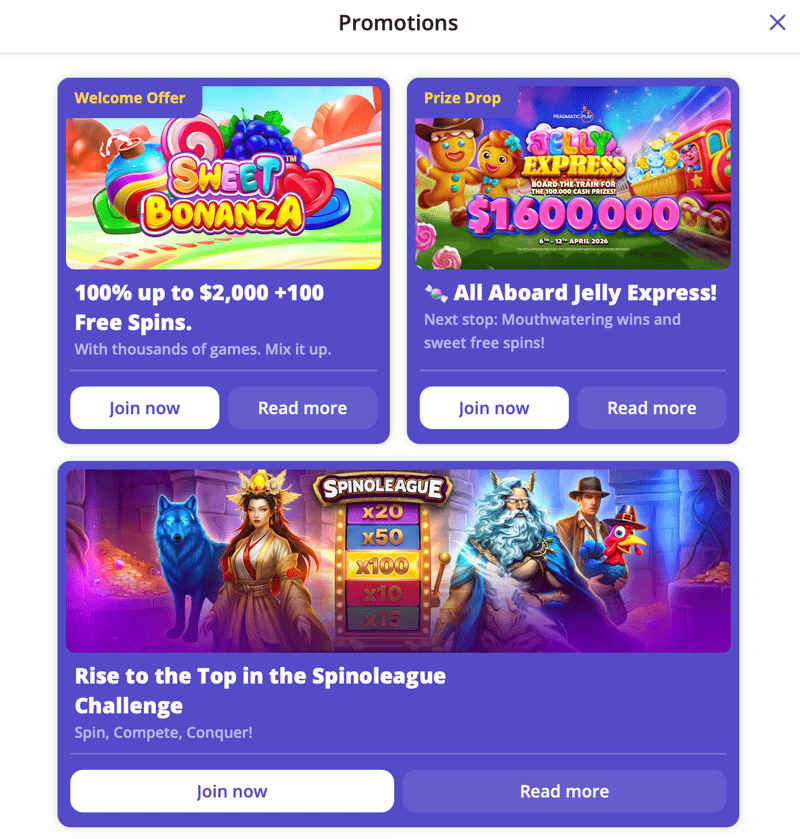 Some of the CasinoDays promotions includes a Prize Drop and the Spinoleague