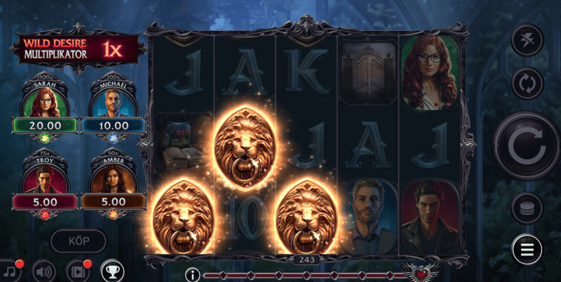 Three Lion scatters land in Immortal Romance II, triggering the bonus round, played at the highest possible RTP.